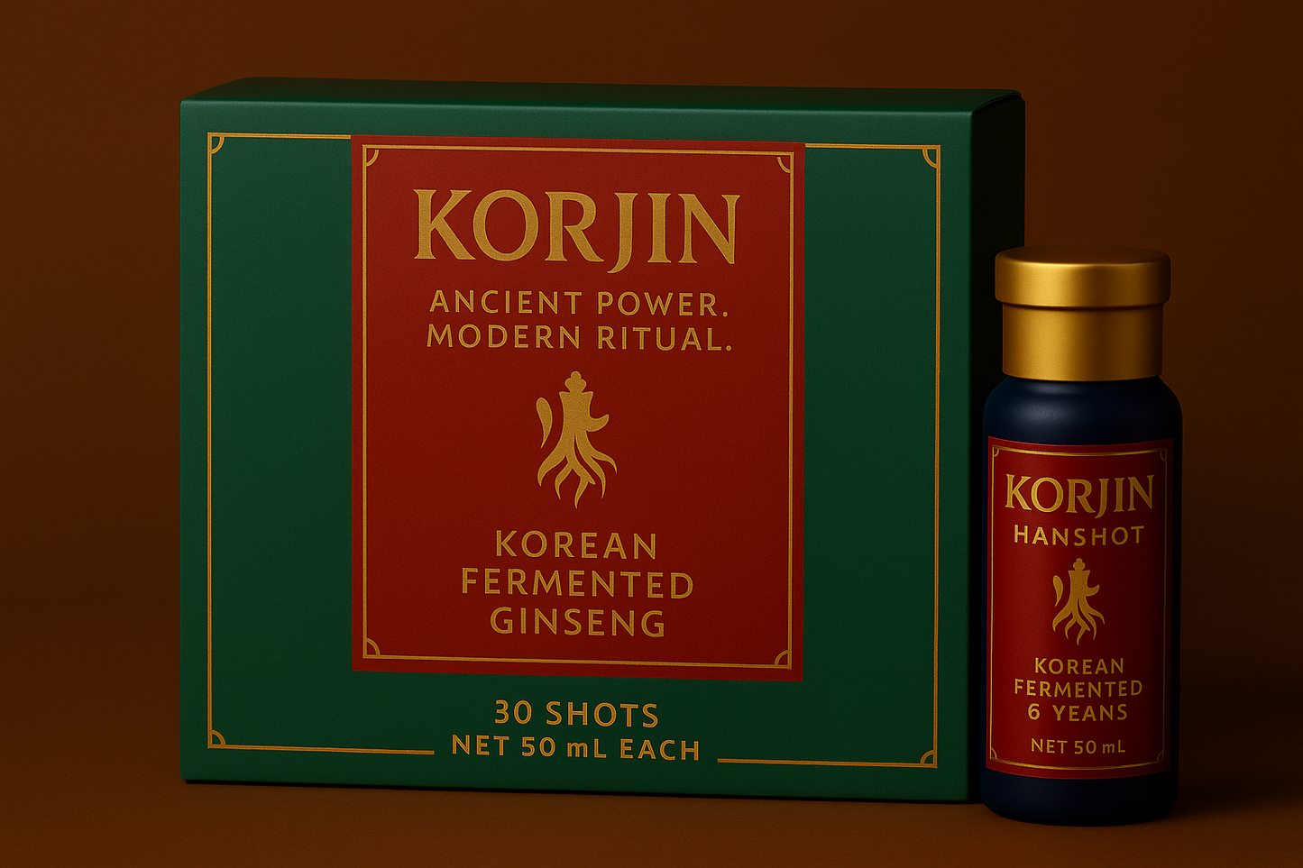 Korjin HanShot™ - Fermented Korean Red Ginseng Shot (50mL) | Clean Energy, Focus, Adaptogens