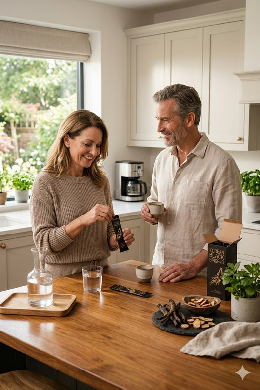 Korean Black Panax Ginseng Starter Set: Liquid Extract Sticks (30 ct) + Concentrated Extract Jar (50g)